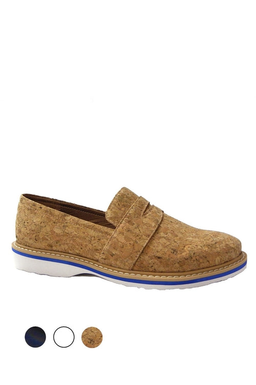 Brown loafer shoe with white sole on white background